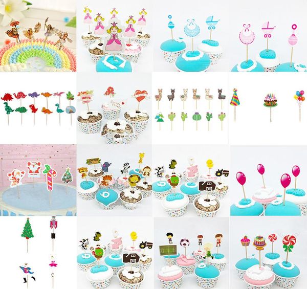 Banners enteros 16 estilos Caertoon Cupcake Topper Flower Fairy cake Toppers Selecciones para decoraciones de cumpleaños Cupcakes para fiestas en el hogar D4526119
