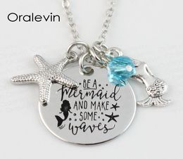 Entier SOYEZ UNE SIRÈNE ET FAIRE DES VAGUES Disque gravé Sirène Pendentif Charms Collier Amant Cadeau Bijoux 22MM 10PcsLotLN1091766863