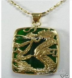 Magnifique collier avec pendentif dragon en jade vert GP 18 carats pour hommes et femmes, 8259352