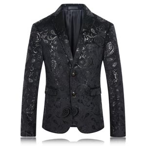 Hele Zwarte Blazer Mannen Paisley Bloemmotief Trouwpak Jas Slim Fit Stijlvolle Kostuums Stadium Slijtage Voor Zanger Heren Blazer3099