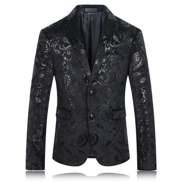 Ensemble-noir Blazer hommes Paisley motif Floral mariage costume veste Slim Fit élégant Costumes scène porter pour chanteur hommes Blazer265Z