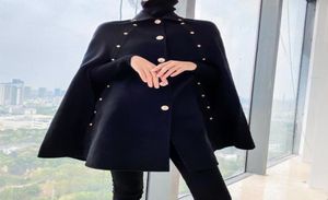 Manteau en tissu de laine Cape noire entière femmes Poncho automne hiver mi-longueur ample Vintage manteau vêtements d'extérieur boutons de mode femme 2965307