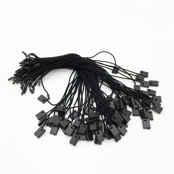 Cuerda de etiqueta colgante común negra entera para prendas de vestir 250 piezas nociones de ropa de plástico tags243P
