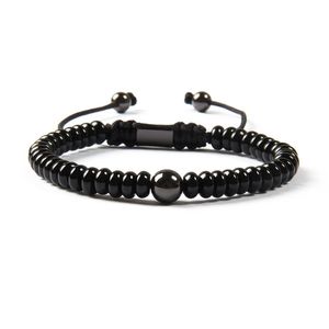 Bijoux noirs entiers, pierre d'onyx noire plate naturelle avec perles en laiton de 8mm, Bracelet en macramé pour hommes, nouvel arrivage, 216s