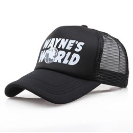Hele zwarte Waynes World Baseball Caps Unisex Hip Hop Hat Zonnehoed Wayne's World Hat Kostuum Geborduurde Mesh Hoeden Trucker 281c