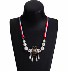 Collar con colgante de abeja y perlas de cristal para mujer, moda bohemia, cinta a rayas, cadena para suéter, accesorios de joyería con abalorio, 1449940