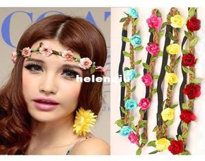 Diadema bohemia entera para mujer, diadema elástica de cuero trenzado con flores para mujer, diadema de colores variados, adornos para el cabello 6549442