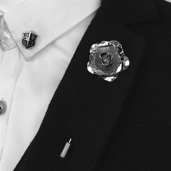 Whole- Bovvsky or argent noir rose fleur broche broche hommes costume accessoires épinglettes pour hommes costume mariage fête Long246V
