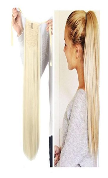 Clip de cheveux humains brésiliens entiers dans les extensions ponytail613 blond clair 80gpcs extensions de cheveux de clip de queue de cheval très faciles4250677