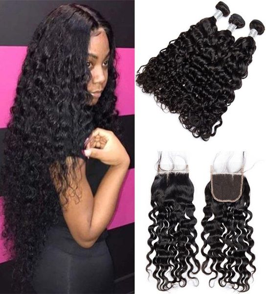 Bundles de cheveux vierges brésiliens entiers avec fermeture en dentelle vague d'eau vague profonde crépus bouclés lâche vague profonde tissage de cheveux humains Extens8217391