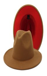Hele bruin rood patchwork wol vilt jazz fedora hoeden vrouwen mannen verdubbeld kleur matching dames bowler panama hat6168161
