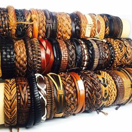 Bracelets de manchette de surf en cuir véritable, lots entiers en vrac, mélange de 50 pièces, noir et marron, rétro, faits à la main, pour hommes et femmes, 178J