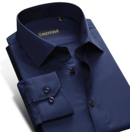 Caiziyijia 2017 Men039 Shirt Bimpe Darkblue Longsleeve SlimFit Business Office Wear Wear Plain Solid For8991278