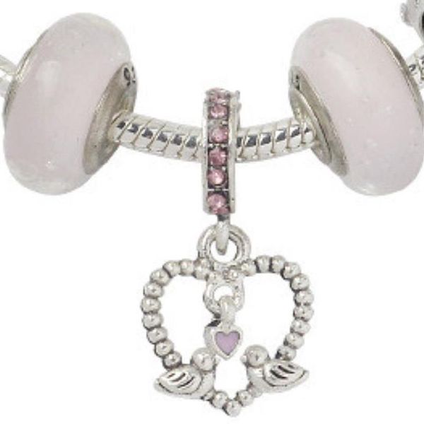 Bracelet à brins plaqués argent 925, perles entières, nouveau, émaillé, grand trou, série rose, pendentif oiseau d'amour, chaîne à main 233I