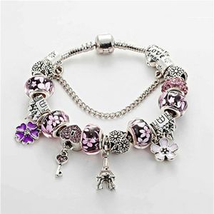 Pulsera con dijes completos, pulseras Pandora de plata 925, cuentas de Castillo, colgante de la Torre Eiffel, brazalete para regalo, accesorios de joyería Diy wit313p