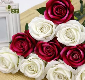 Bouquet de roses et pivoines en tissu de soie artificielle, charmant, blanc, rose, orange, vert, rouge, pour décoration de mariage et de maison, 6596963