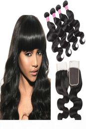 Extensions de cheveux humains brésiliens ondulés 8A, bon marché, tissage en lot de 4 avec fermeture, 3 parties centrales, Double trame, teintable, 8040539