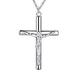 Ensemble pas cher 925 argent plaqué jésus croix pendentif collier mode fête bijoux cadeaux de noël pour les femmes 5072690