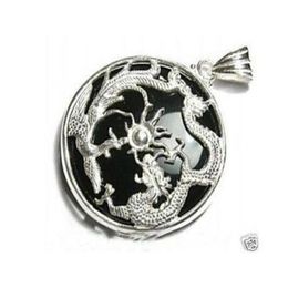 Pendentif dragon en argent et jade noir, bon marché, exquis, chaîne 2261