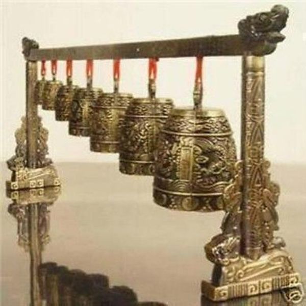 Gong de méditation bon marché avec 7 cloches ornées avec motif de Dragon, Statue d'instrument de musique chinois, décoration 281h