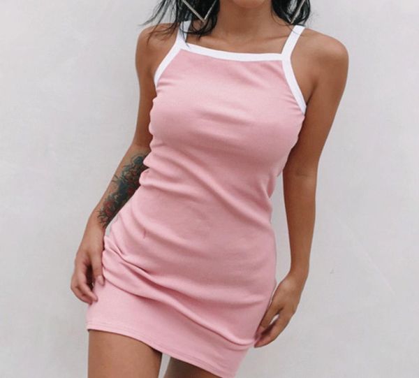 Vestido de verano barato entero para mujer, vestido sin tirantes, novedad de 2021, minivestido Sexy ajustado con tirantes finos para playa, ropa informal para mujer D5864854