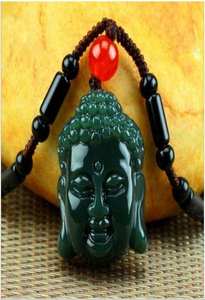 Entière Chine 100 Néphrite naturelle Hétian Jade Rulai Bouddha tête Jade Pendant Collier1016823