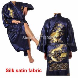 Style traditionnel chinois entier M L XL XXL taille soie Satin mâle peignoir hommes Dragon broderie pyjama maison nuit Cloth269Y