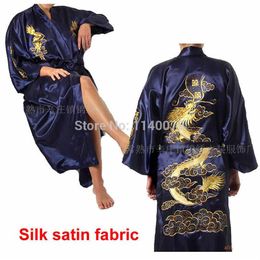 Style traditionnel chinois entier M L XL XXL taille soie Satin mâle peignoir hommes Dragon broderie pyjama maison nuit Cloth171T