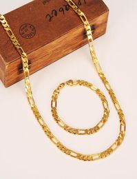 Socios de collar de cadena de enlace cubano clásico completo Juegos de brazalete de 14k Moda de cobre de oro sólido Real