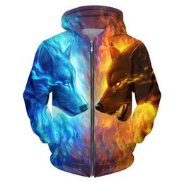 Hele cloudstyle 2017 Men 3d Hoodies Ice and Fire Wolf 3d Print Harajuku Casual Sweatshirt Fashion casual dunne jas plus SI5799134