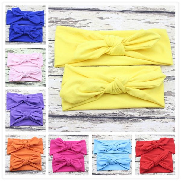 Toute la couleur Stretch oreilles de lapin extensibles Bandeau Maman et bébé Ensemble Turban Bébé Infant Toddler Cheveux Accessoires Mignon Coton Tête Enveloppez 10 Couleurs