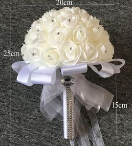 Bouquets blancs crème entiers Fleurs faites à la main strass de nuit rose Brides Bridal Artificial Holding Brooch Bouquet Silk Rubbon9863488