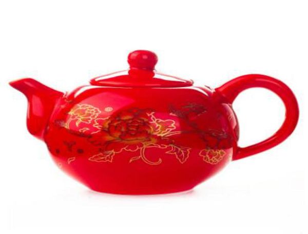 TEAPOT TEAPOT DE BUREAU DE PORCELAINE ROUGE CROISIONNELLE entièrement Two Couleurs de haute qualité ou Oolong Ta Pot Kungfu Tea Set6442166