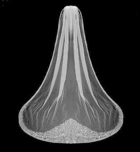 Veaux de mariée en cristal entièrement longueur de chapelle 25m de long bling bling veille de mariage perlé ivoire ou voile blanc avec peigne1952721