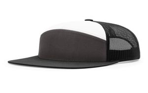 Hele aangepaste 3D borduurwerk flat bill trucker mesh cap ontwerp blanco vader hoeden 7 panel zwarte hoed8888263