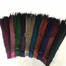 Colores personalizados completos Plumas de cola de faisán Joyería Artesanía Sombrero Máscara Pluma Extensión del cabello 100 piezas 20-22 pulgadas 50-55 cm EEA294-1266f