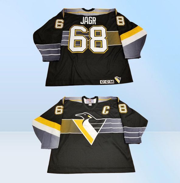 Custom Jaromir Jagr Tsburgh Penguins Vintage CCM Jersey de hockey pas cher Black Robo Pen Mens Retro Jerseys9466884