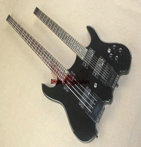Hele aangepaste winkel Zwart Headless Double Neck 4 String Bass 6 String Electric Guitar Accepteer Aangepaste allerlei kleuren1610444
