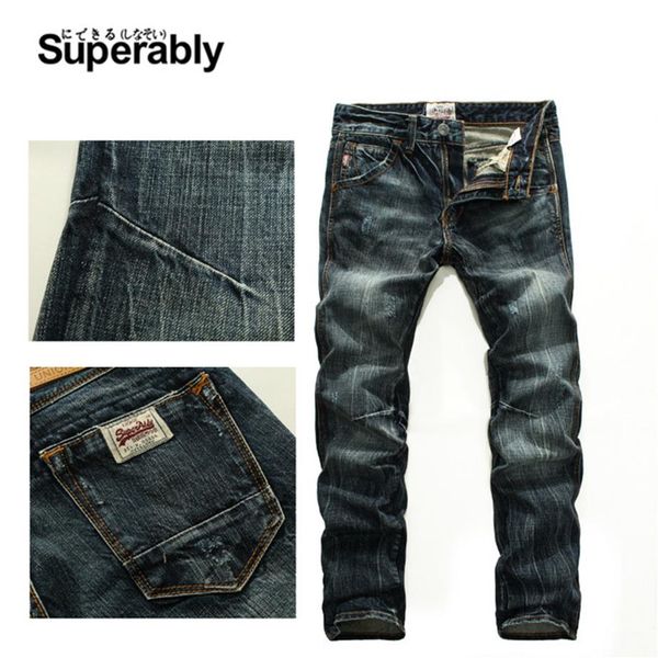 Jeans de motard en denim pour hommes de couleur foncée pantalons pour hommes de conception de marque de haute qualité taille 28 à 38 jeans déchirés droits pour hommes U289y