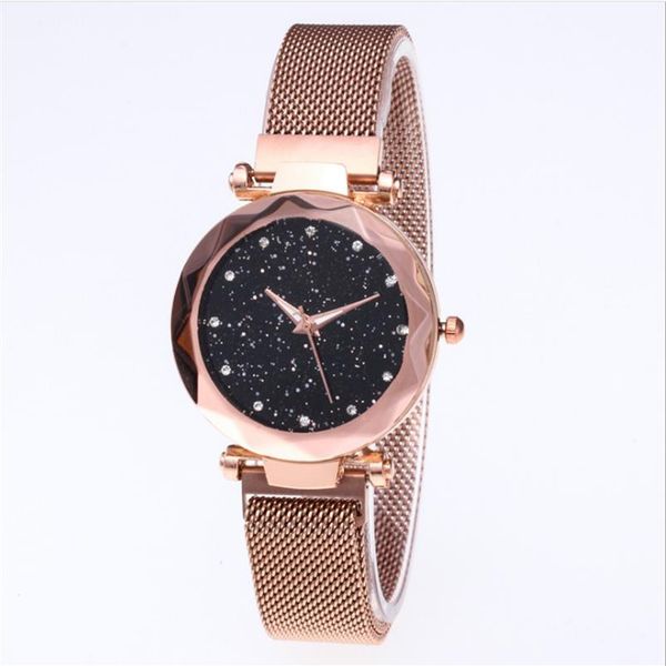 Todo el diamante cielo estrellado hermoso reloj de cuarzo para mujer relojes de mujer Fahsion mujer Casual oro rosa relojes de pulsera 254y