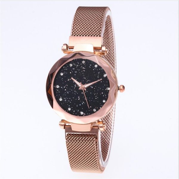 Todo el diamante cielo estrellado hermoso reloj de cuarzo para mujer relojes de mujer Fahsion mujer Casual oro rosa relojes de pulsera 298y