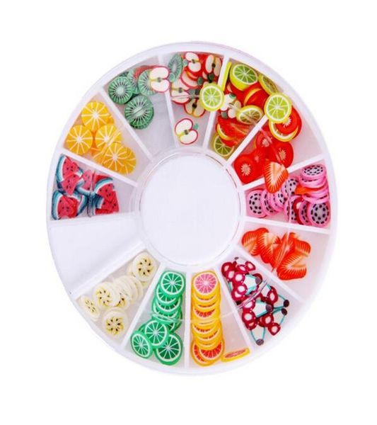 Décorations entières de roue d'art d'ongle de bricolage tranches de fruits 3D pâte polymère minuscule roue Fimo Nail Art strass décoration acrylique Man3926453