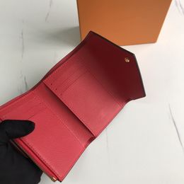 Carteira de couro com relevo inteiro para mulheres, designer multicolorido, porta cartão curto, bolsa clássica com zíper, bolso Victorine263b