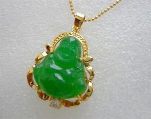 Hele smaragdgroene jade boeddha geel goud vergulde kristal hanger ketting8501319