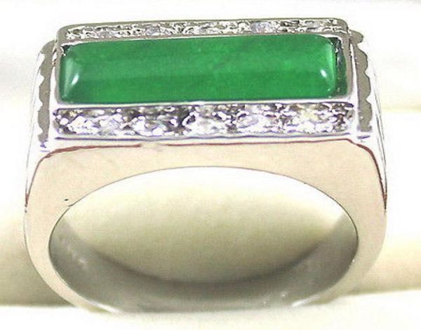 Tamaño del anillo chapado en oro blanco con cristal de jade verde esmeralda entero 7891962608