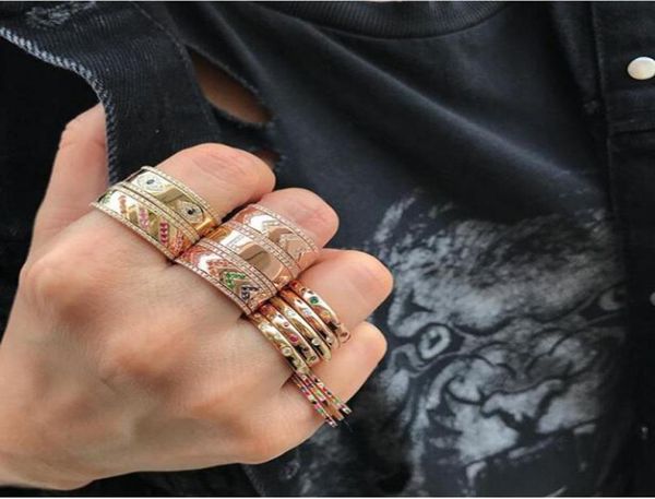Entero grabado CZ Evil Ey Eye Gold Bread Band Band Band para Lady Women Party Gift Jewelry Classic Anding Ring79844999