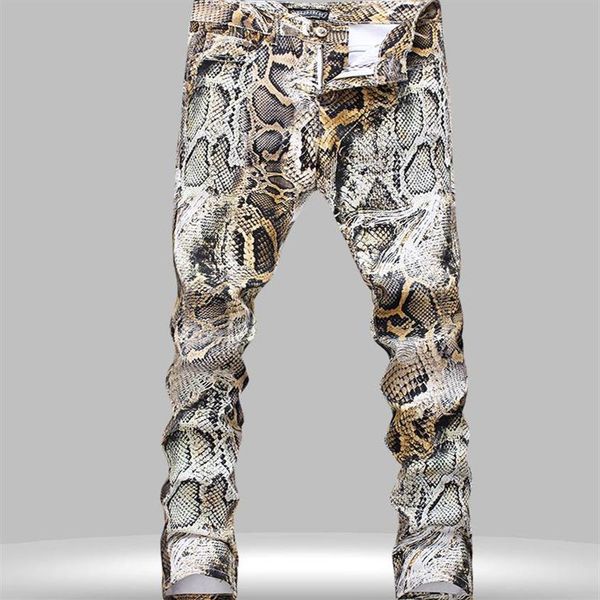Jean imprimé de Style européen et américain pour hommes pantalon imprimé léopard pantalon en denim droit mince pour hommes shipp263P
