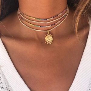 Collier ras du cou de tennis en cz arc-en-ciel pour femmes, bijoux cadeaux pour femmes européennes et américaines, colliers de déclaration en pierre colorée 2mm tennis choker294L