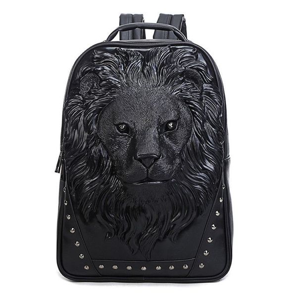 Toda la fábrica para hombre bolsos de hombro calle animal fresco cabeza de león hombres mochila impermeable resistente al desgaste bolso de cuero al aire libre s304f