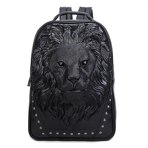 Toda la fábrica para hombre bolsos de hombro calle fresco animal cabeza de león hombres mochila impermeable resistente al desgaste bolso de cuero al aire libre s333i